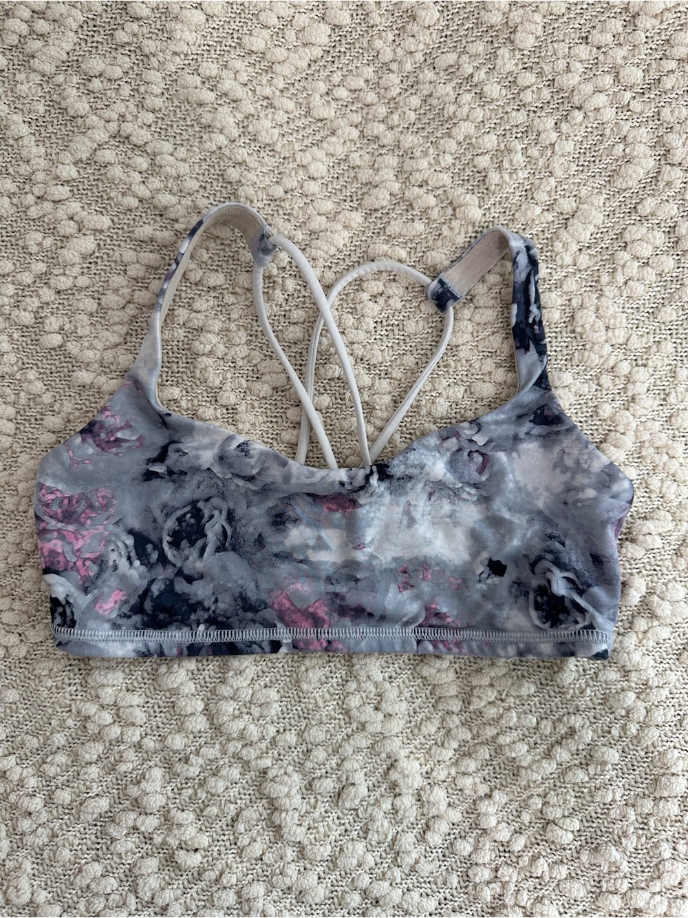 Lululemon Free To Be Sports Bra Size 6 Grey Pink Floral Print